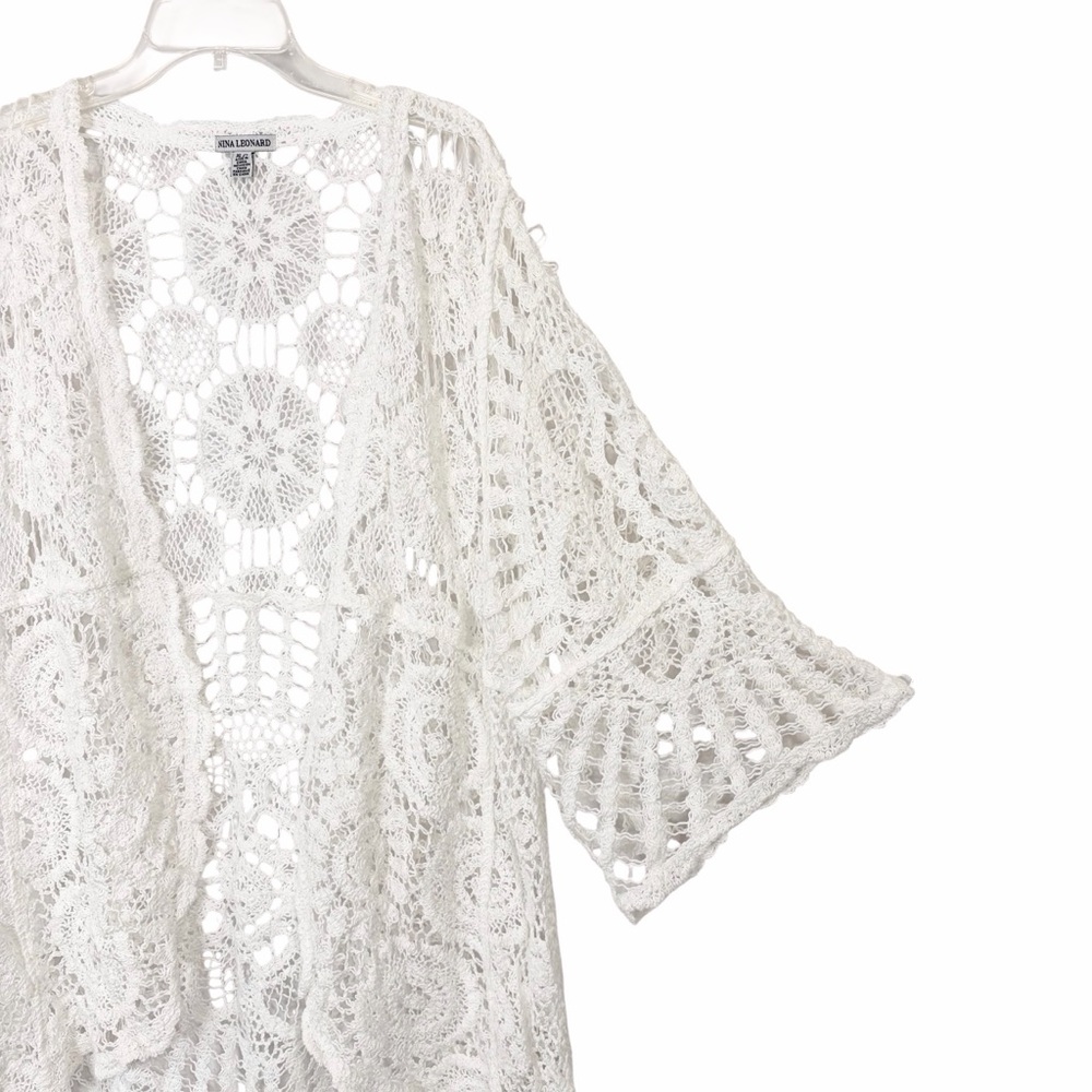 Nina Leonard Fairy Crochet Lace Kimono XL White Open Knit Cottage Coastal Boho - Picture 3 of 10